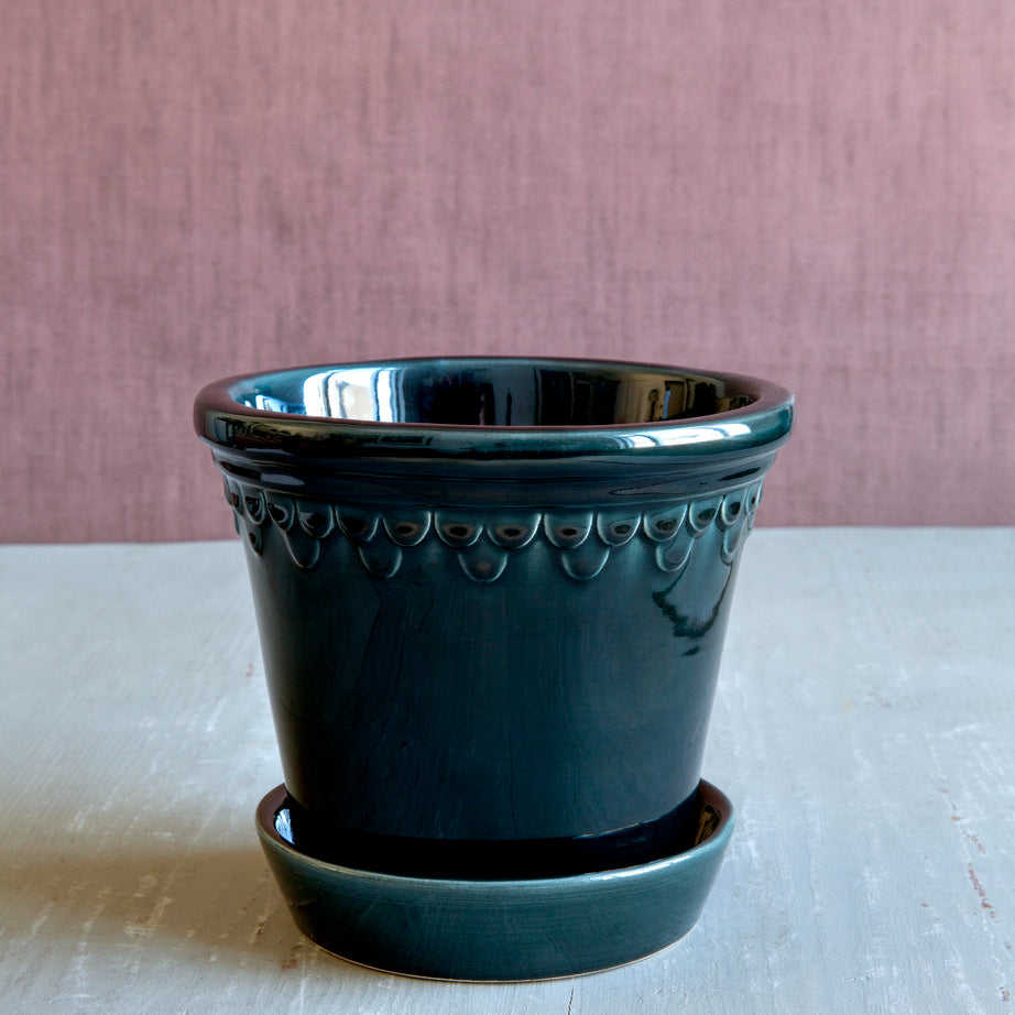 Copenhagen Pot & Saucer Glazed Petrol Blue