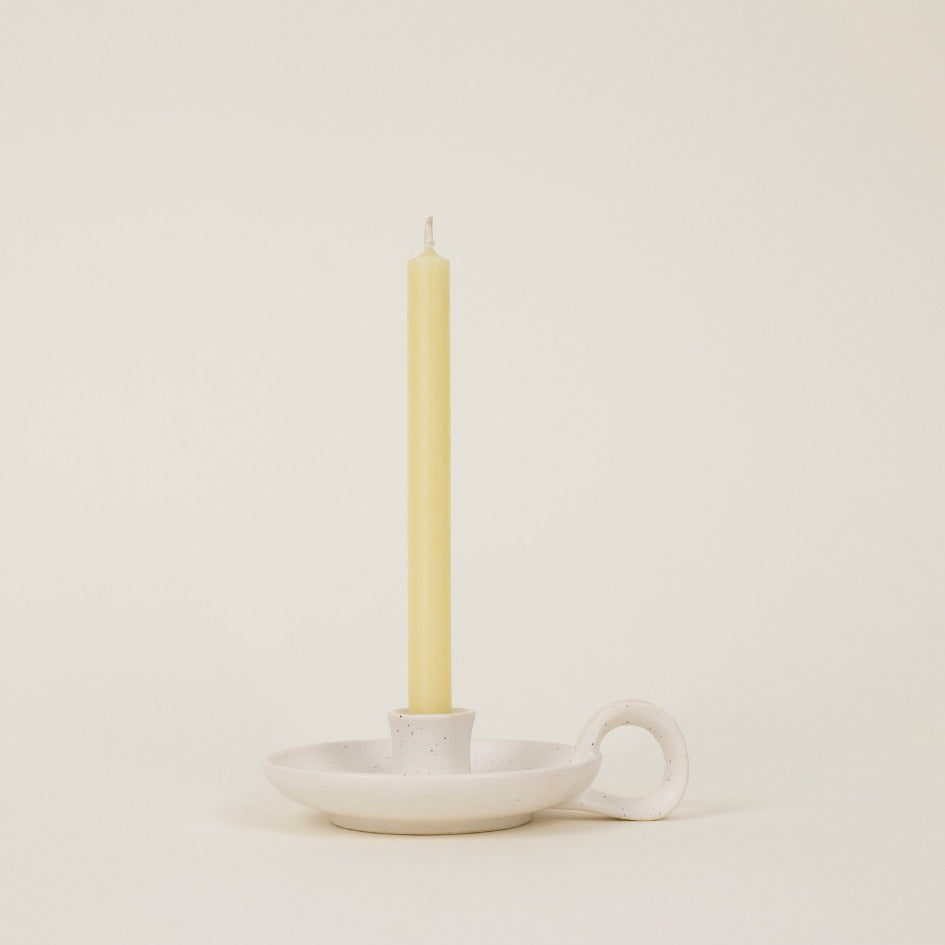 Speckled Dinner Candle Holder with Handle