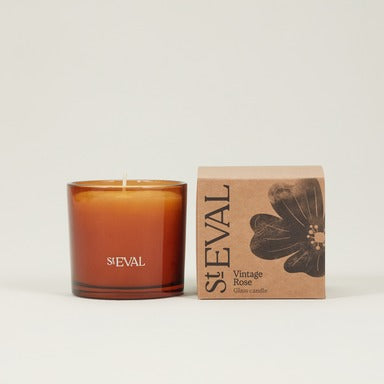 Candle in Amber Glass, Vintage Rose