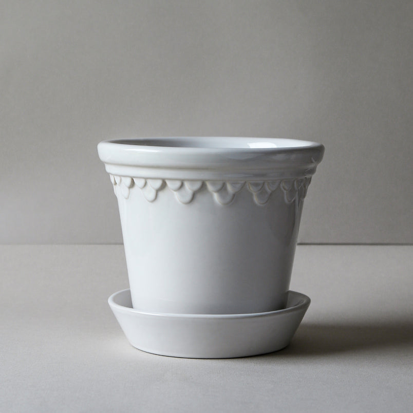 Copenhagen Pot & Saucer Glazed Mineral White