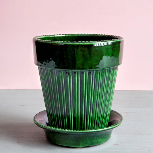 Simona Pot & Saucer Glazed Green Emerald