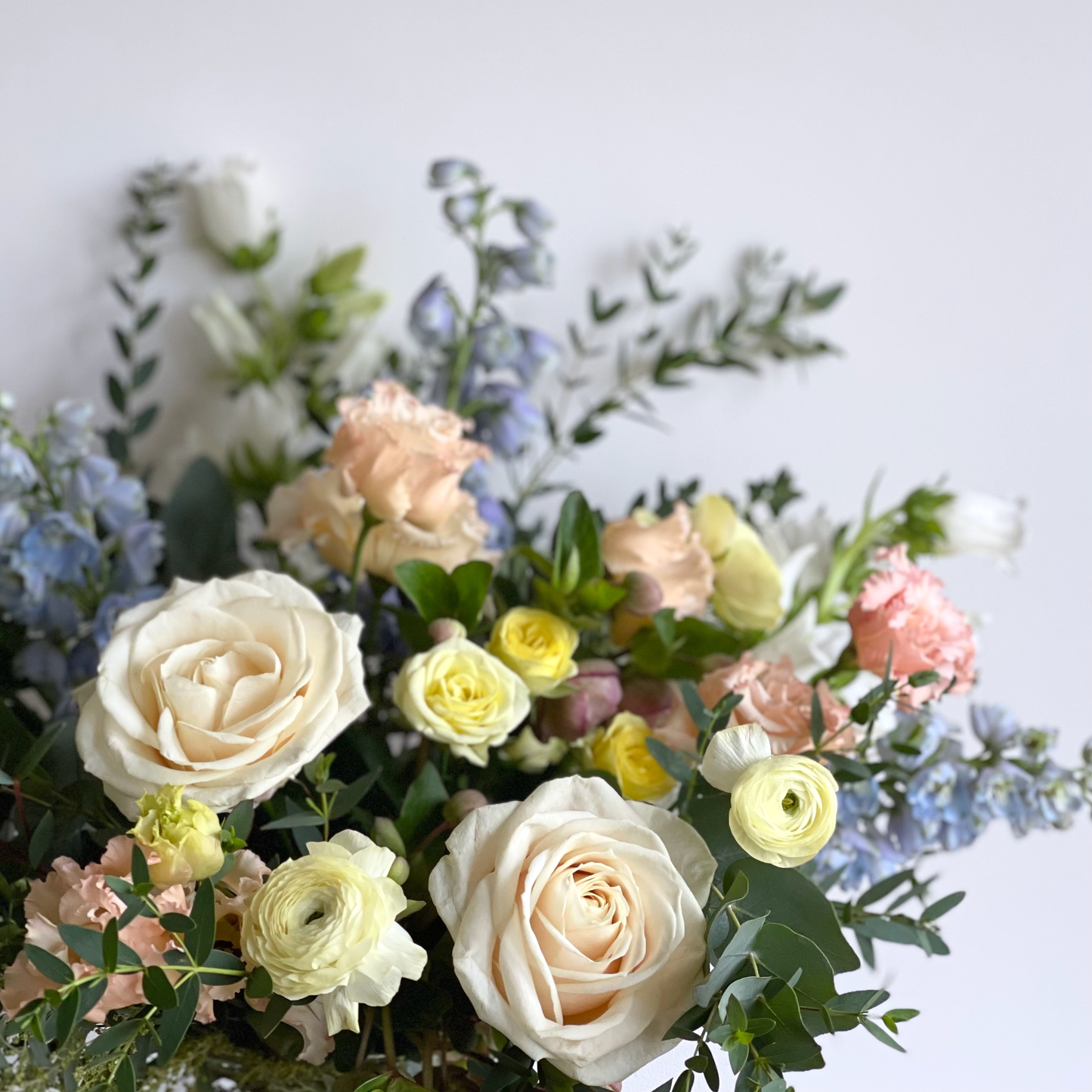 A close up of a Mother's Day bouquet of flowers in pastel colours