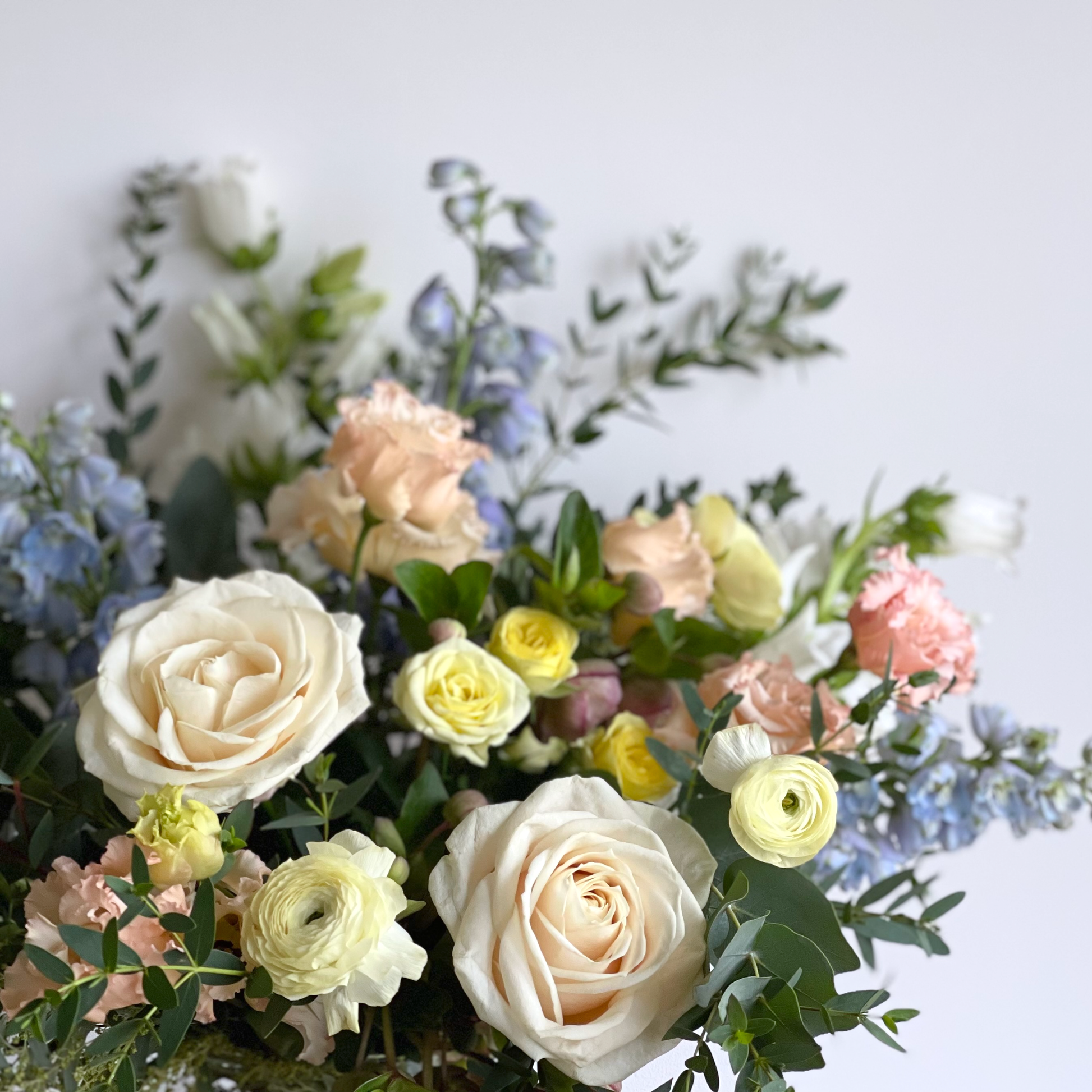 A close up of a Mother's Day bouquet of flowers in pastel colours