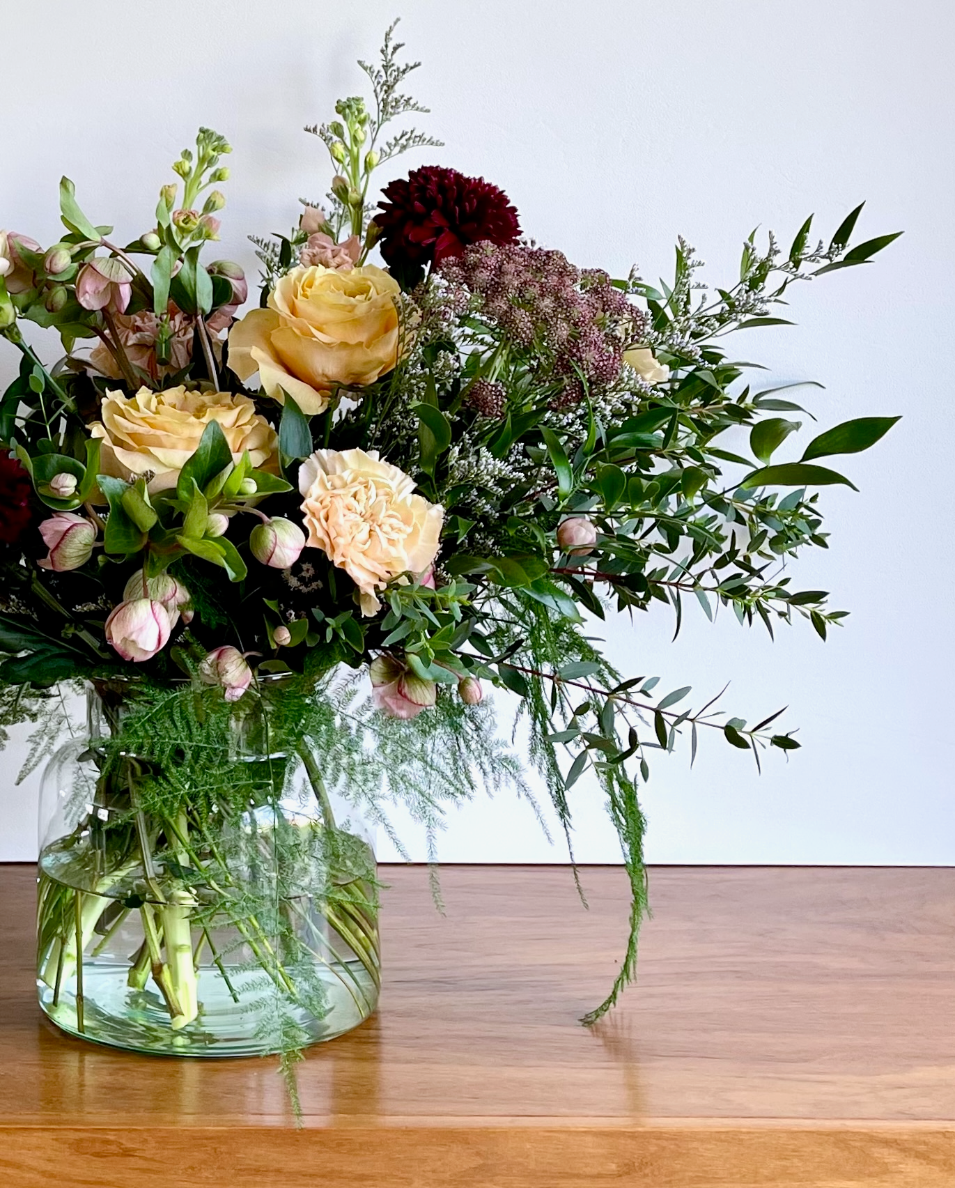 A Mother's Day bouquet of flowers in a glass vase
