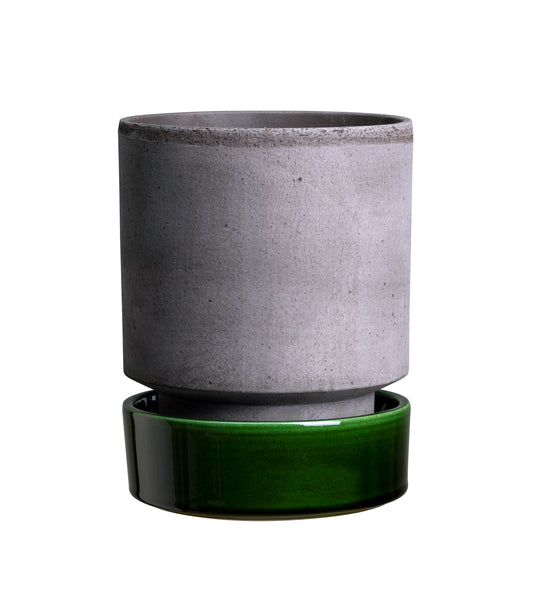 Hoff Pot & Saucer Grey/Emerald D14cms