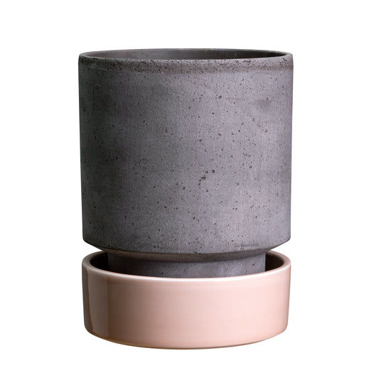Hoff Pot & Saucer Grey/Rose Quartz D14cms